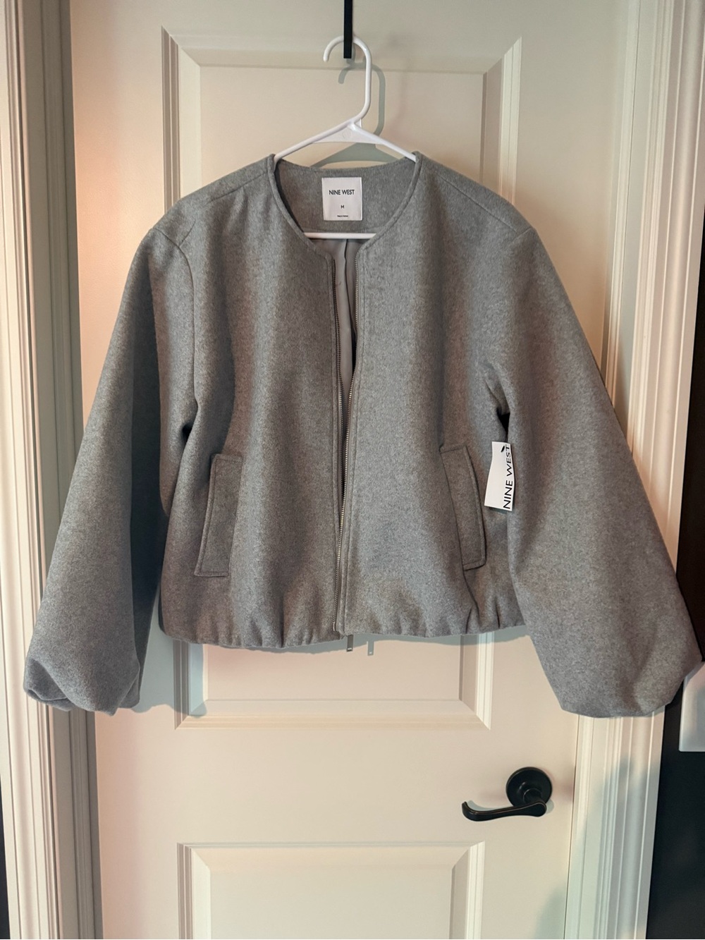 Nine West Gray Cropped Zip-Front Jacket